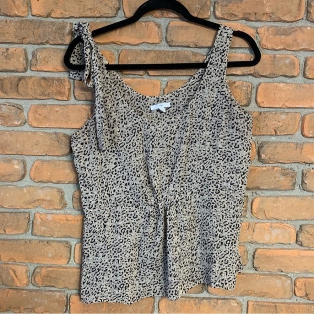 Gap Womens Leopard Print Sleeveless V-Neck Top Tan Black Shoulder Tie Small